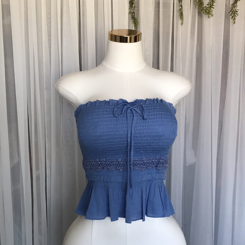 Embroidered Trim Ruffle Smocked Tube Top - Picture 2 of 5